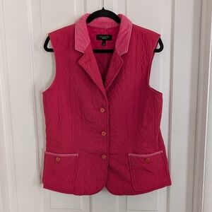 Talbots Womens Quilted Vest MEDIUM Corduroy Trim Pockets Fleece‎ Lined PINK